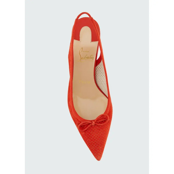 Christian Louboutin Hall Sling Pump 55 VIF Red Orange Suede Slingback Heel 38 - Picture 6 of 12